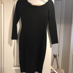 L’AGENCE bateau neckline black fitted dress